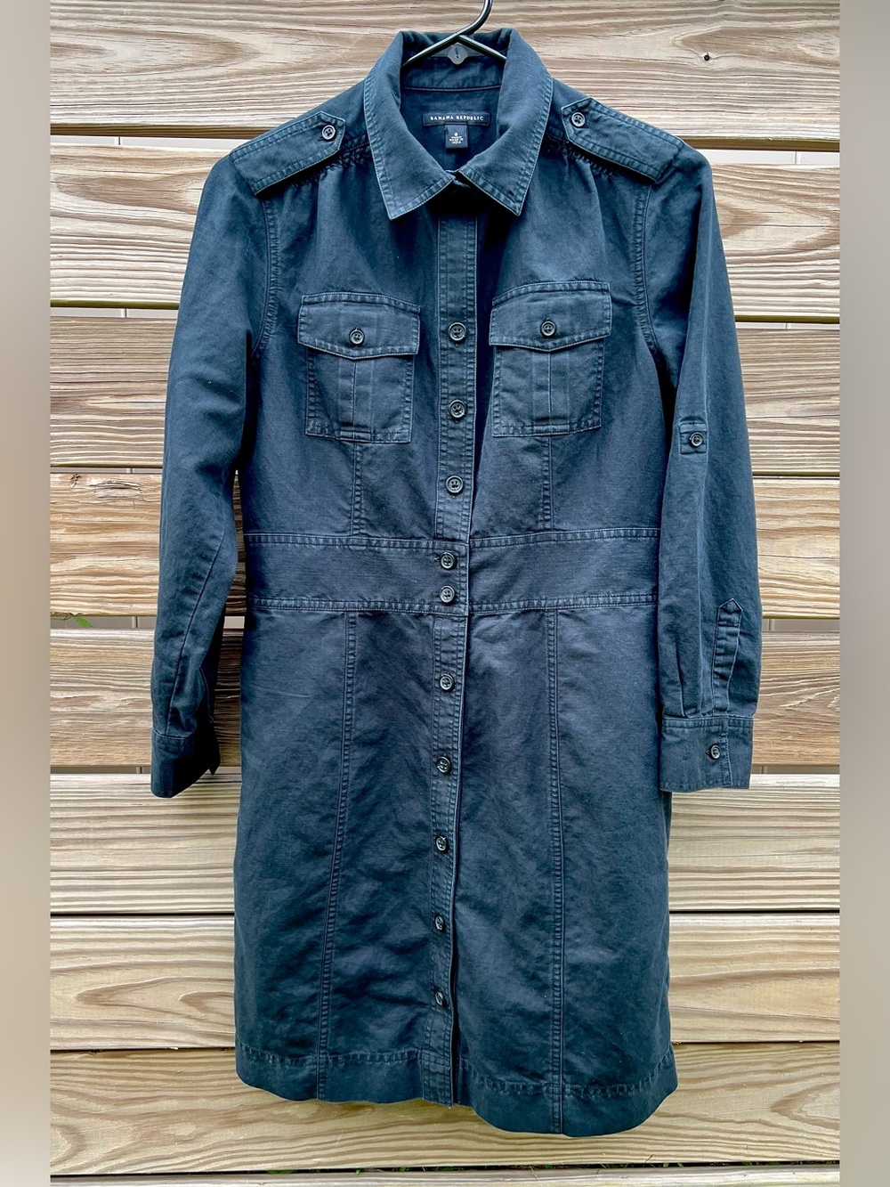 Banana Republic Dark Navy Utility Shirt Dress Cotton/Hemp Women’s Size 8